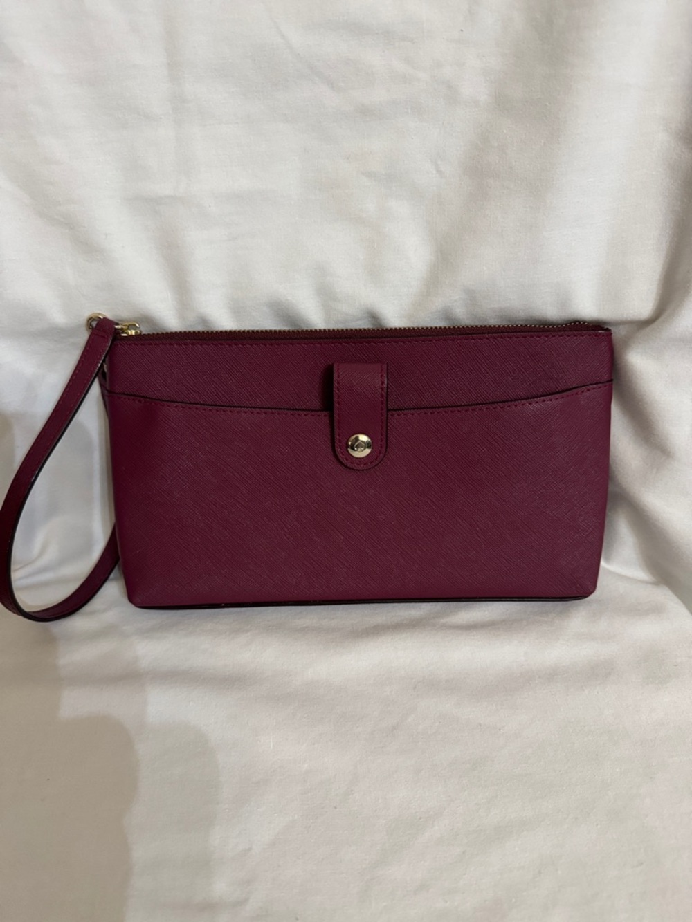 kate spade plum wristlet clutch with gold-tone hardware
